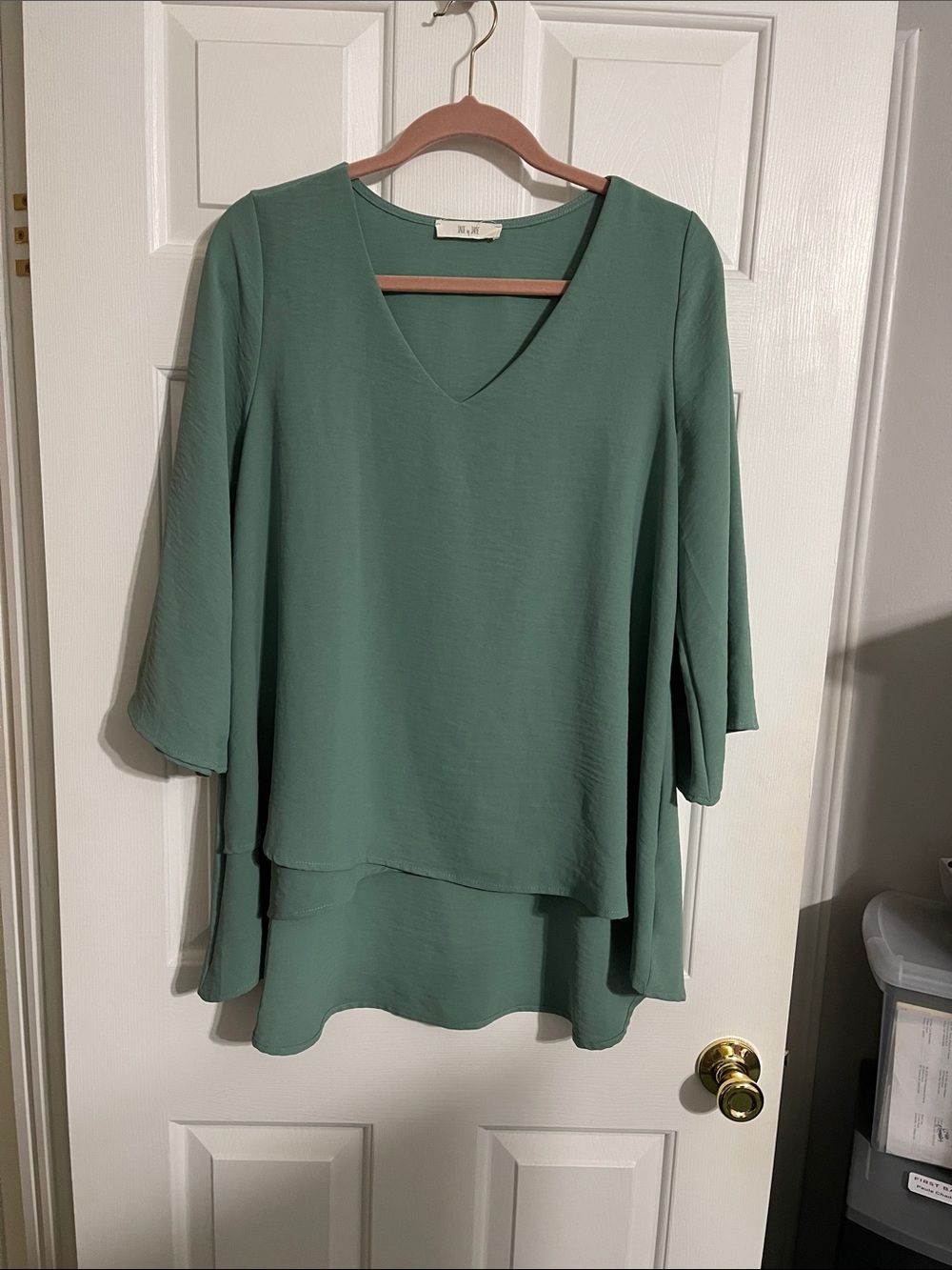 Flowing V-Neck Layered Tunic in Sage Green